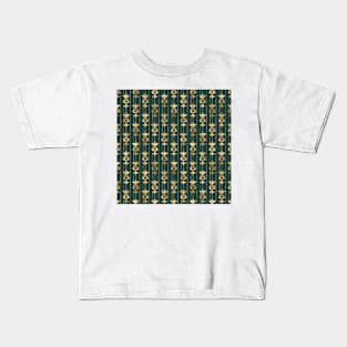 Teal and Gold Mini Vintage Art Deco Damask Pattern Kids T-Shirt